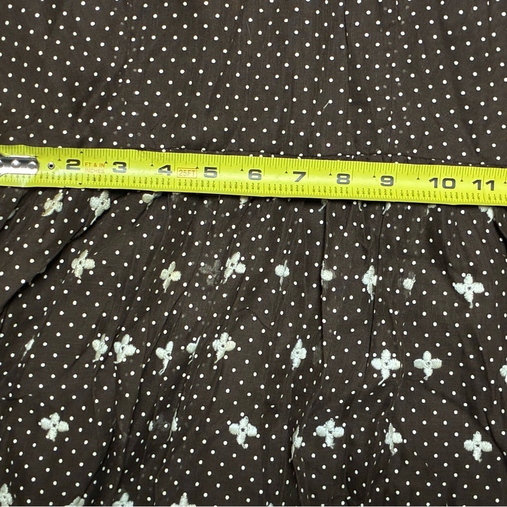 1970s M.G.M. Brown Polka Dot Halter Maxi Dress Prairie Embroidered Hem Sz 10 - Picture 8 of 16